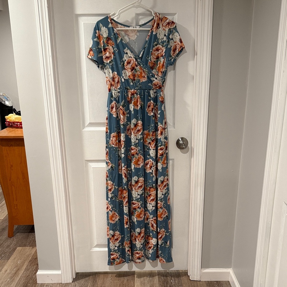 Floral Blue Maternity Maxi Dress